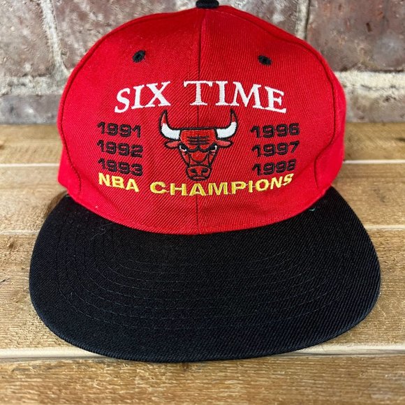 Vtg 1990's Chicago Bulls Six Time NBA Champions Wool Snapback Hat Headmaster - Picture 1 of 6